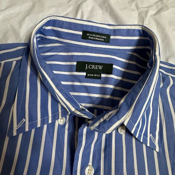 J. Crew Blue and White 100’s 2 Ply Cotton Button Down Shirt Size Medium - Picture 2 of 7